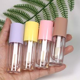 wholesale in stock 6ml clear packing bottles transparent plastic large brush rod Colour tube Oil Lip Glaze sub bottling device pink purple cover