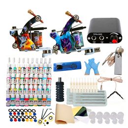 Tattoo Machine Gun 6/14/40 Colours Ink Disposable Gloves Mini Power Supply Set Beginner Tattoos Kits Body Art Supplies