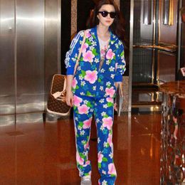 colorful trousers Canada - Women's Suits & Blazers Outerwear Top Fashion Women Men Casual 2 Pieces Pants Set Blouse+Long Trousers Floral Printed Colorful Outfit Tracks
