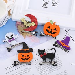 Halloween Party Supplies Cartoon 3D Hair Clips Pins Accessories Bat Pumpkin Ghost Cat Hat Design Headwear Costume Props Decoration Kid Gift TR0102