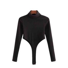 Sexy Women Turtleneck Bodysuit Fashion Ladies Solid Black Full Sleeve Causal Female Streetwear Hollow Out 210427