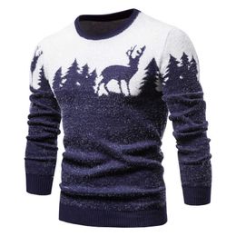2020 New Winter Christmas Sweater Christmas Tree Deer Print Mens Sweaters Casual O-neck Male Pullovers Slim Sweaters Pull Men Y0907