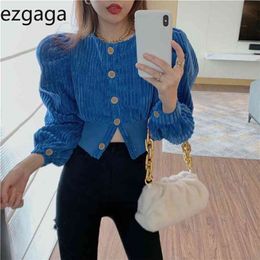 Ezgaga Streetwear Jacket Women Spring Fashion Corduroy Outwear Single Breasted Solid Puff Sleeve Crop Tops Elegant Coats 210922
