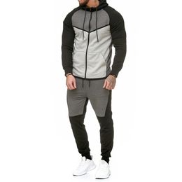 Autumn Fitness Sportswear Men Set Fashion Tracksuits Sets Man Bodybuilding Hoodies Pant Casual Outwear Suits Dropshipping X0322