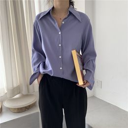 Women All Match Loose Gentle Solid Casual Chic Streetwear Girls Elegance Tops Formal Office Lady Shirts 210421