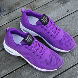 Wholesale 2021 Top Quality Mens Womens Sport Running Shoes Knit Mesh Breathable Court Purple Red Outdoor Sneakers SIZE 35-42 WY28-T1810