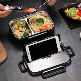 WORTHBUY Japanese Kids Lunch Box 304 stainless steel Bento Lunch Box With Compartment Tableware Microwave Food Container Box 210818