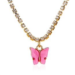 Fashion Butterfly Crystal Chain Necklaces For Women Acrylic Resin Gold Colour Choker Necklace Jewellery Wedding Gift