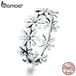 925 Sterling Silver Little Daisy Finger Rings for Women Vintage Retro Stackable Band Fine Jewellery SCR670 211217