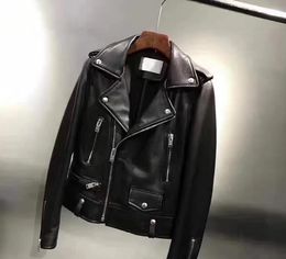 Lapel neck men sheepskin genuine leather jacket street fashion motorcycle jackets ykk zipper