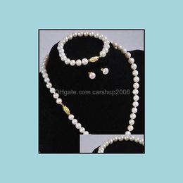 Beaded Necklaces & Pendants Jewellery Set Of 9-10Mm South Sea Round White Pearl Necklace Barcelet Earring 14K Gold Clasp Drop Delivery 2021 Zv