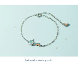 Silver Opal Rainbow Charm Bracelets & Bangle For Women Wedding Party Jewellery