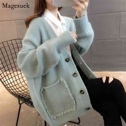 Casual Plus Size Woman Sweaters Single Breasted Knitted Christmas Sweater Women V Neck Winter Green Cardigan 11728 210512