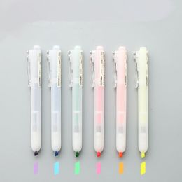 Highlighters 6 Pcs Knock Type Color Highlighter Pen Set Fluorescent Marker Pens Non-toxic Stationary Office Accessories School Supplies A684