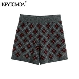 Women Chic Fashion With Argyle Knitted Shorts High Elastic Waist Female Short Pants Mujer 210420