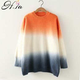H.sa Women Autumn Winter Sweater and Pullovers Knit Casual Tops Gradient Tie Dye Sweater Pull Femme Hiver Y2K CLothes 210716