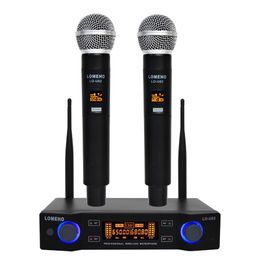 LO-U02 Easy-to-use Professional 2 Handheld UHF Frequencies Dynamic Capsule 2 Channel Wireless Microphone Karaoke System