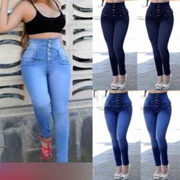 Women Leggings Skinny Stretchy Denim Casual Jeans Pencil Trousers Button Up High Waist Slim Fit Streetwear 210522