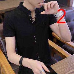 Summer new round neck repair body shirt trend youth shirt Korean letter half sleeve G1229