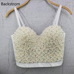 Backstrom Womens Underwear Intimates Tube Tops Hand-made Pearls Jewel Diamond Bra Corset Bustier Party Cropped Bustiers & Corsets