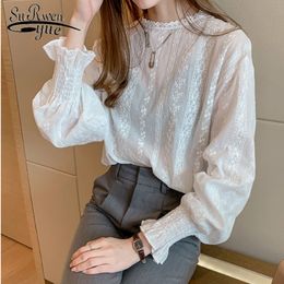 Casual Lady Tops Long Sleeve Lace Women Blusas Mujer De Moda Autumn Large Size 4XL White Chiffon Blouses 6202 50 210521