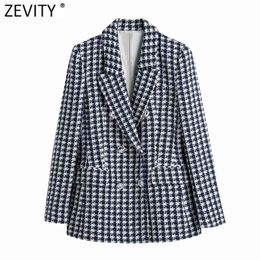 Women England Style Houndstooth Slim Tweed Woollen Blazer Coat Female Vintage Long Sleeve Outerwear Chic Suits Tops CT697 210420