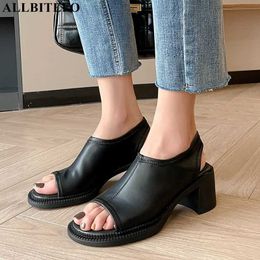 ALLBITEFO Fasion casual genuine leather thick heels women heels shoes summer women sandals des sandalias del verano 210611