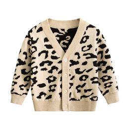 Outono meninos meninas camisola leopardo padrão de algodão crianças de malha casaco de casaco de casaco de jaqueta 211028