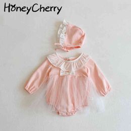 spring bow girl baby cotton long-sleeved Skirt Romper coveralls climbing clothes born 210515