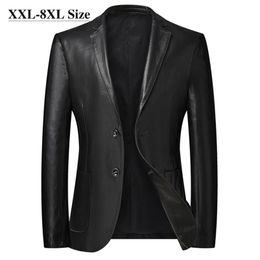Plus Size 6XL 7XL 8XL Men's Leather Suit Jacket Autumn Classic Black Business Casual Loose Pu Coats Male Brand 211110
