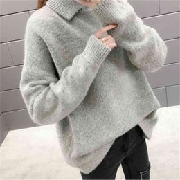 Autumn And Winter Thickened College Style Sweater Female Korean Version Of The High Neck Pullover Loose Bottoming Shirt 210427