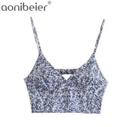 OneBling Chic Floral Print Bustier Crop Tops Summer Sexy Sleeveless Backless Thin Strap Slim Camis Female Camisole 210604