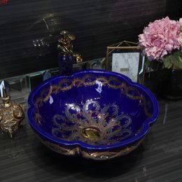 3 color Flower Luxurious Glazed Europe Vintage Style Art wash basin sink Countertop Basin Sink paint ceramic bathroom bluegood qty