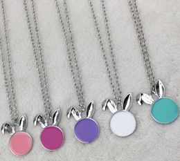 5 Colours Sublimation necklace blank Rabbit ear necklace pendant DIY Easter day gift