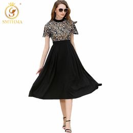 HIGH QUALITY est Fashion Designer Runway Dress Women's Short Sleeve Lace Hollow Out Patchwork Summer Dresses 210520