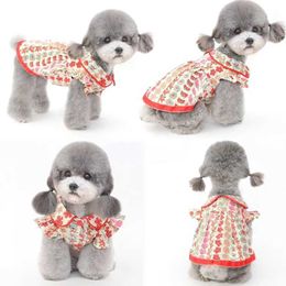 Summer Dog Clothes Red Printed Dress Puppy Skirt Yorkshire Chihuahua Shih Tzu Maltese Pomeranian Bichon Poodle Pet Cat Clothing