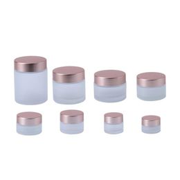 Frosted Clear Glass Jar Cream Bottle Cosmetic Makeup Container with Rose Gold Lid 5g 10g 15g 20g 30g 50g 100g Packing Bottles