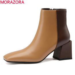 MORAZORA women boots ladies shoes genuine leather boots thick heels square toe mixed colors ankle boots 210506