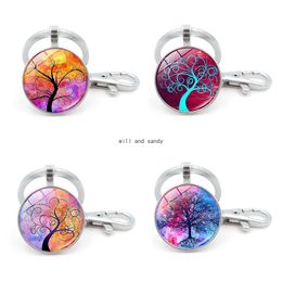 Tree of Life Glass Cabochon Key Ring Time Gem keychain hanging fashion Jewellery will and sandy