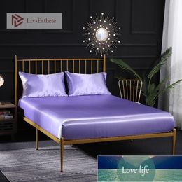 Liv-Esthete Women 100% Satin Silk Lilac Fitted Sheet With Elastic Band Silky Healthy Bed Linen Double Twin Queen King Flat Sheet Factory price expert design Quality