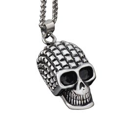 Retro Black Silver Men's Pendant Stainless Steel Fashion Skeleton Skull Necklace Europe United States Foreign Trade Vintage Punk Jewelry