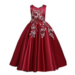 High Quality Embroidery Girls Princess Dress Girls Long Evening Party Dress Kids Dresses For Girls Wedding Gown Children Clothes Q0716