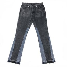 Men Vintage Washed Black Slim Jeans Flared Trousers Streetwear