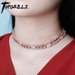 TOPGRILLZ 10mm Chokers Necklace Cuban Link Chain Necklace Iced Micro Pave Cubic Zirconia Hip Hop Fashion Jewellery For Gift 1415 X0509