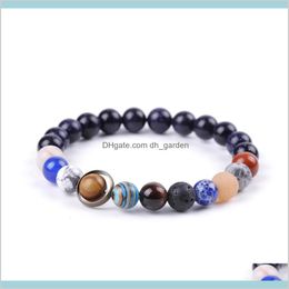 Beaded Strands Natural Solar System Galaxy Starry Bracelet Lava Rock Lasurite Stone Beads Bracelets For Women Men Fashion Jewellery
