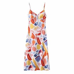 Casual Women Soft Cotton V Neck A-line Dress Summer Fashion Ladies Beach Style Female Printed Sling 210515