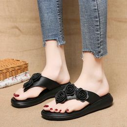 Rimocy Retro Flowers Clip Toe Women Beach Flip Flops Thick Bottom Wedges Platform Slippers Woman Vacation Casual Sandals 210528