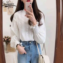 Casual white Tops Embroidery Lace Shirt Spring Women Long sleeve Linen Cotton Girls Blouse Plus Size Blouses 6874 50 210521