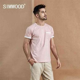 SIMWOOD summer new Layered chest pocket t-shirt men Melange vintage short sleeve fashion tshirt 100% cotton tops 190431 210409