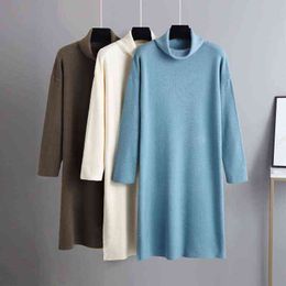 Winter oversize loose thick Sweater Dress Women Autumn turtleneck long Sleeve straight maix Dress female warm long knit dress Y1204